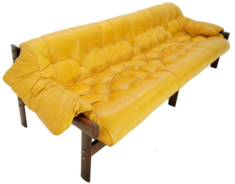 20th Century Brazilian Modern Rosewood Leather Sofa by Laper