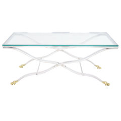 Mid Century Modern Chrome Glass Top Console Table with Brass Hoof-Feet 7