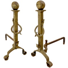 Pair of 26" High Wrought Iron Fireplace Andirons