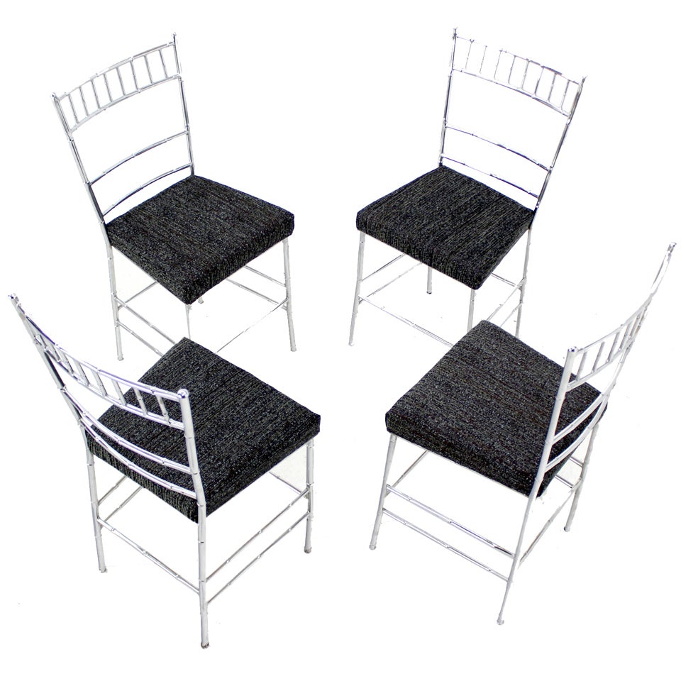 Set of Four Mid-Century Modern Faux Bamboo Chrome Dining Chairs