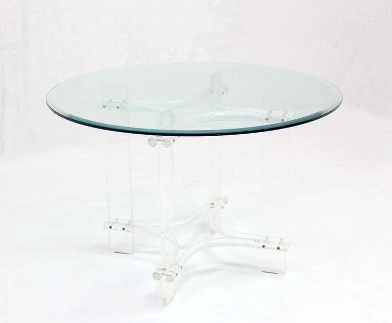 Lucite Base Round Glass Top Mid-Century Modern Gueridon  Occasional Dining Table 1