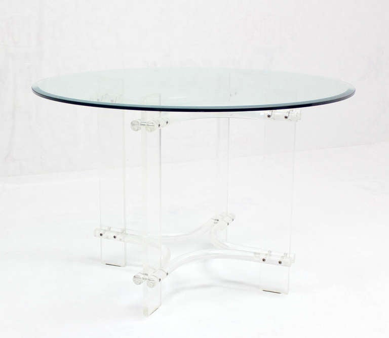 Lucite Base Round Glass Top Mid-Century Modern Gueridon  Occasional Dining Table 3
