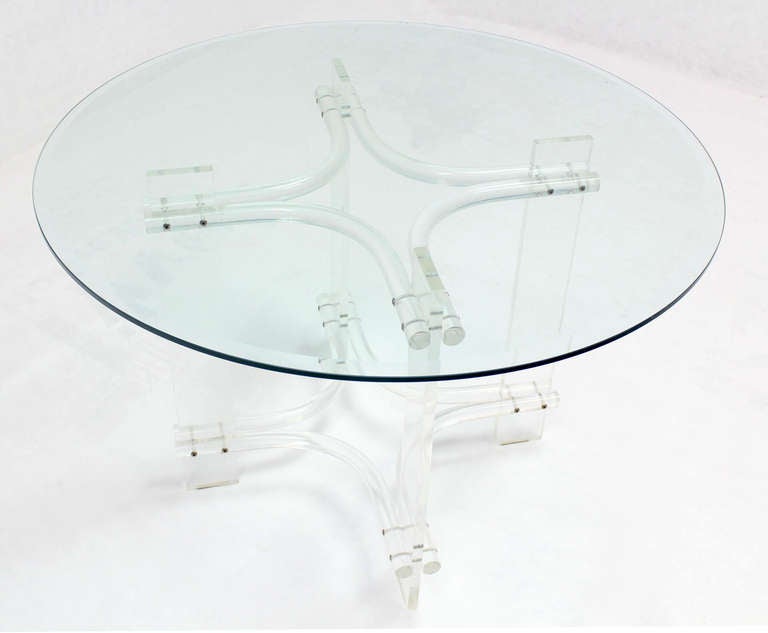 Lucite Base Round Glass Top Mid-Century Modern Gueridon  Occasional Dining Table 4