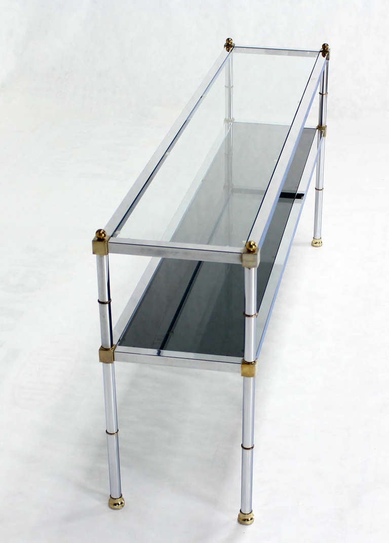 Chrome Brass and Glass, Two-Tier Console or Sofa Table, Mid-Century Modern 2