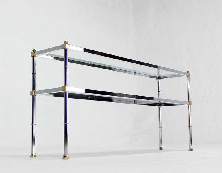 Chrome Brass and Glass, Two-Tier Console or Sofa Table, Mid-Century Modern In Excellent Condition In Rockaway, NJ