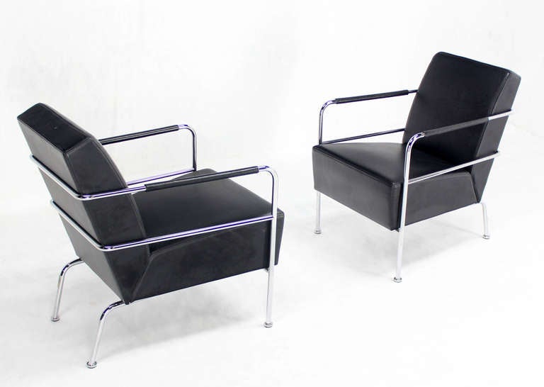 Late 20th Century Pair of Bauhaus Mid-Century Modern Swedish Chrome Lounge Chairs, 1970s