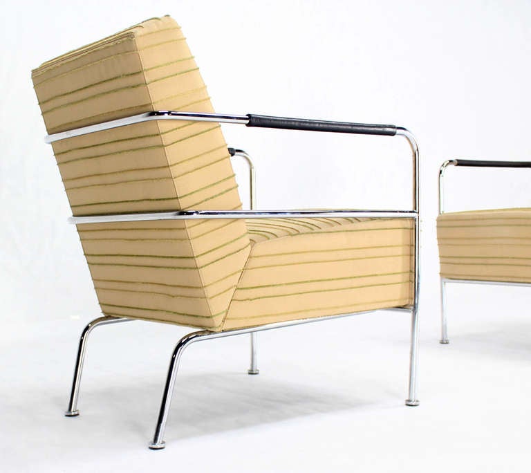 Pair of very nicely built chrome frames springs loaded seats (very comfortable seats) lounge chairs Made in Sweden.