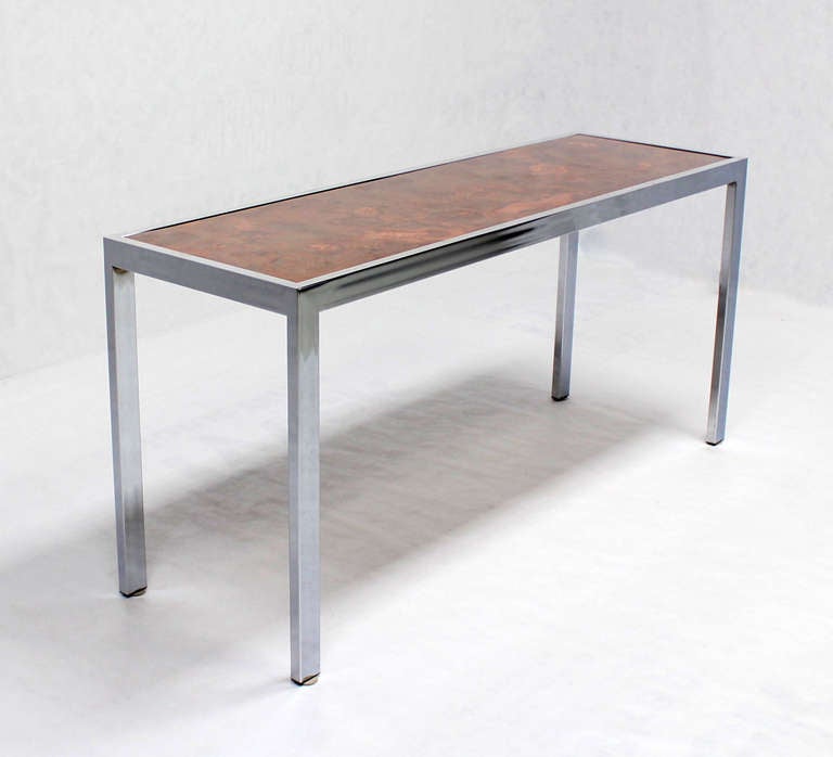 Chrome and Copper-Top Baughamn Style, Mid-Century Modern Console or Sofa Table 2