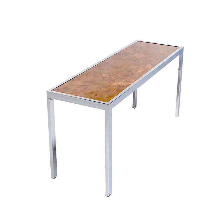 20th Century Chrome and Copper-Top Baughamn Style, Mid-Century Modern Console or Sofa Table