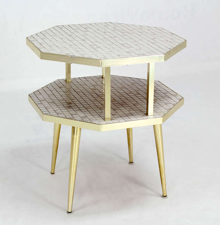 Two Tier Tile Top Octagon Side Table Flower Stand