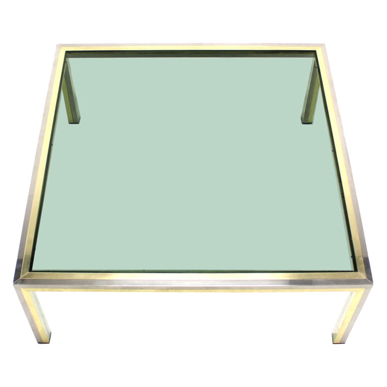 Square Brass, Chrome and Glass Coffee Table by Romeo Rega