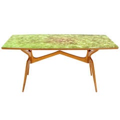 Italian Mid-Century Modern Dining Table with Art Glass Top