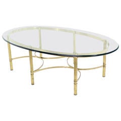 Oval Brass and Glass Coffee Table