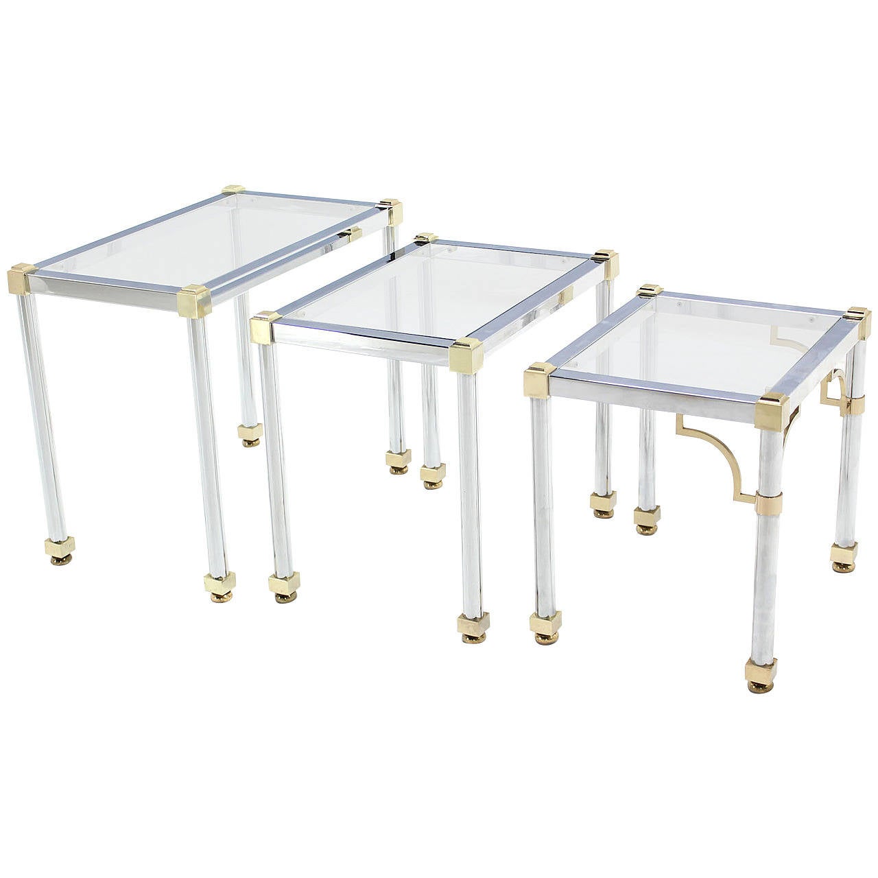 Set of Three Chrome and Brass Nesting Tables For Sale