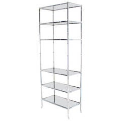 Chrome Faux Bamboo Etagere Unit with Smoked Glass Shelves