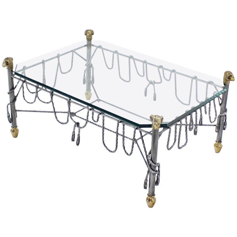 Ornate Wrought Iron Brass and Glass Coffee Table For Sale at 1stDibs
