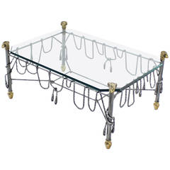 Ornate Wrought Iron Brass and Glass Coffee Table 8