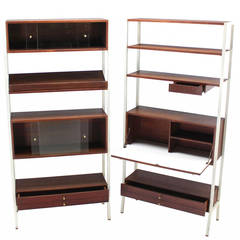 Two-Part Walnut Wall Unit Shelving Bookcases
