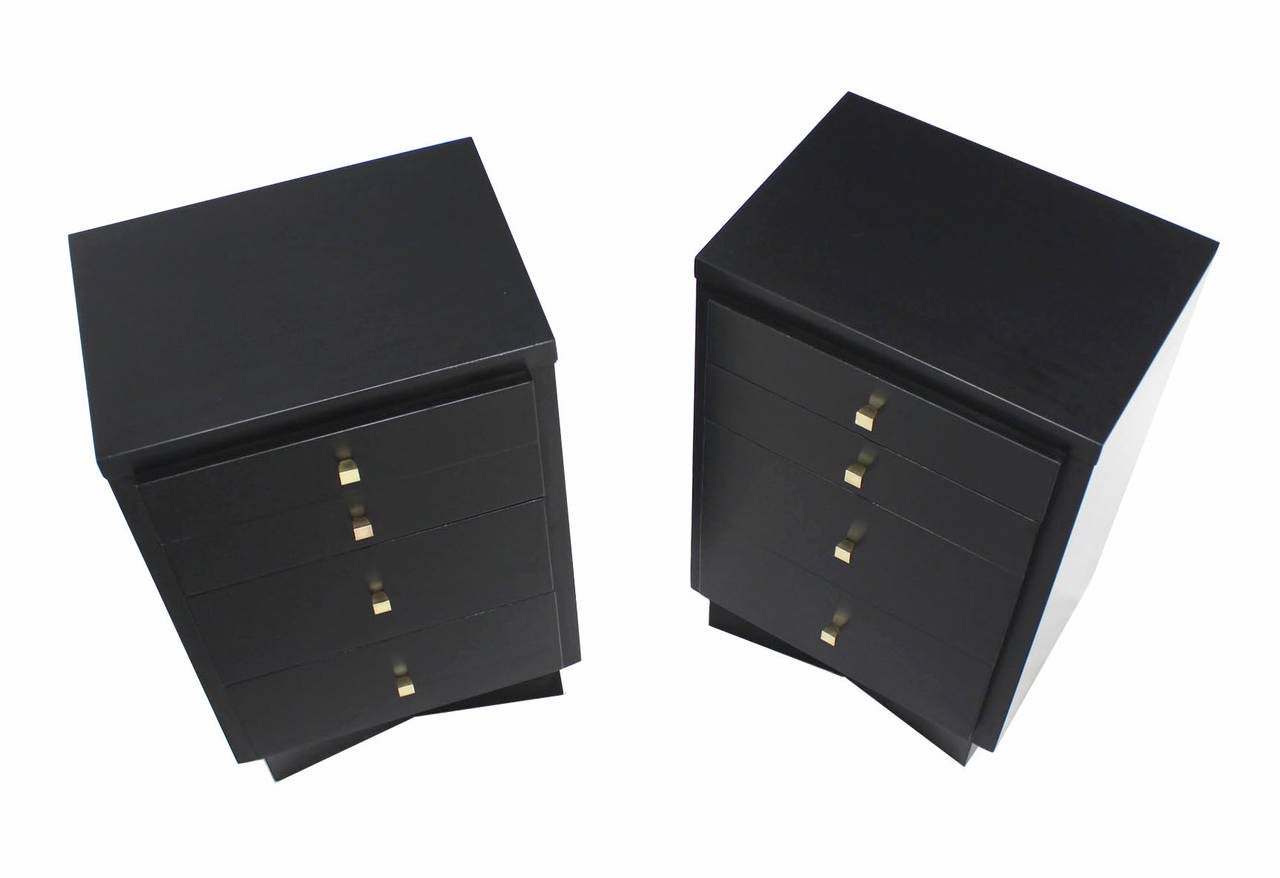 Pair of Black Lacquer, Four-Drawer Night Stands or End Tables In Excellent Condition In Rockaway, NJ