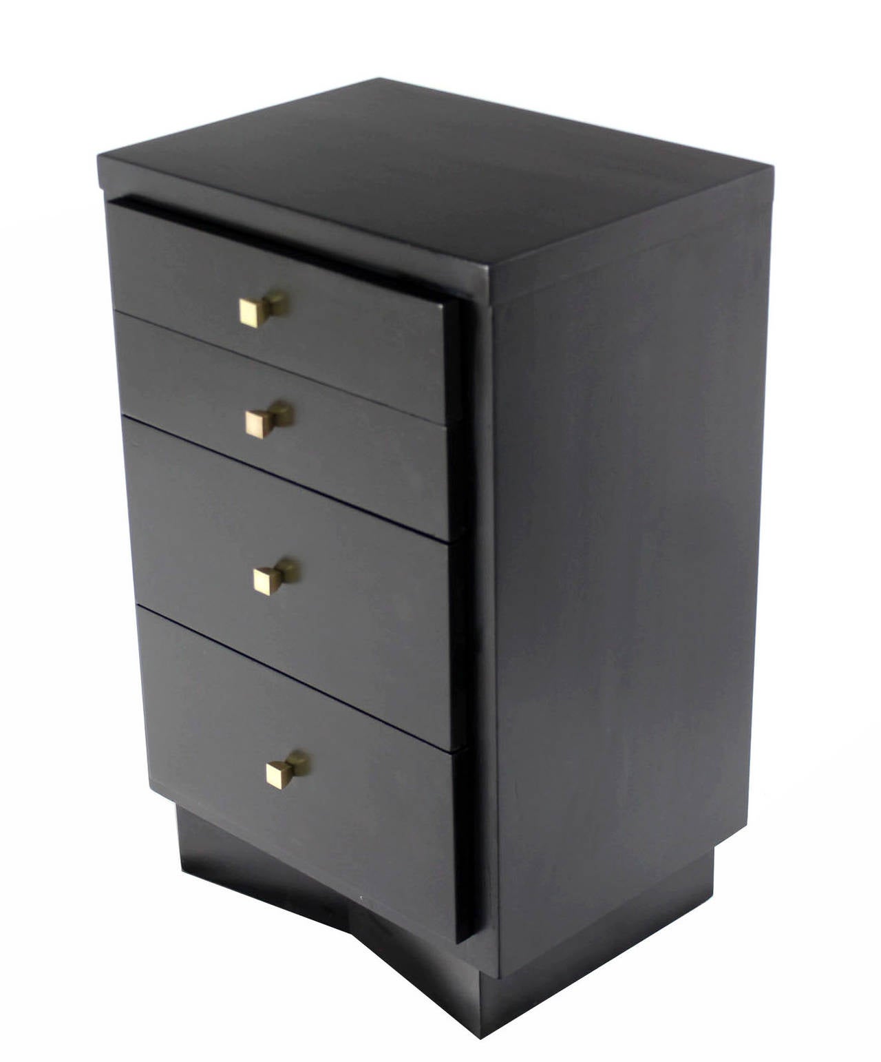 20th Century Pair of Black Lacquer, Four-Drawer Night Stands or End Tables