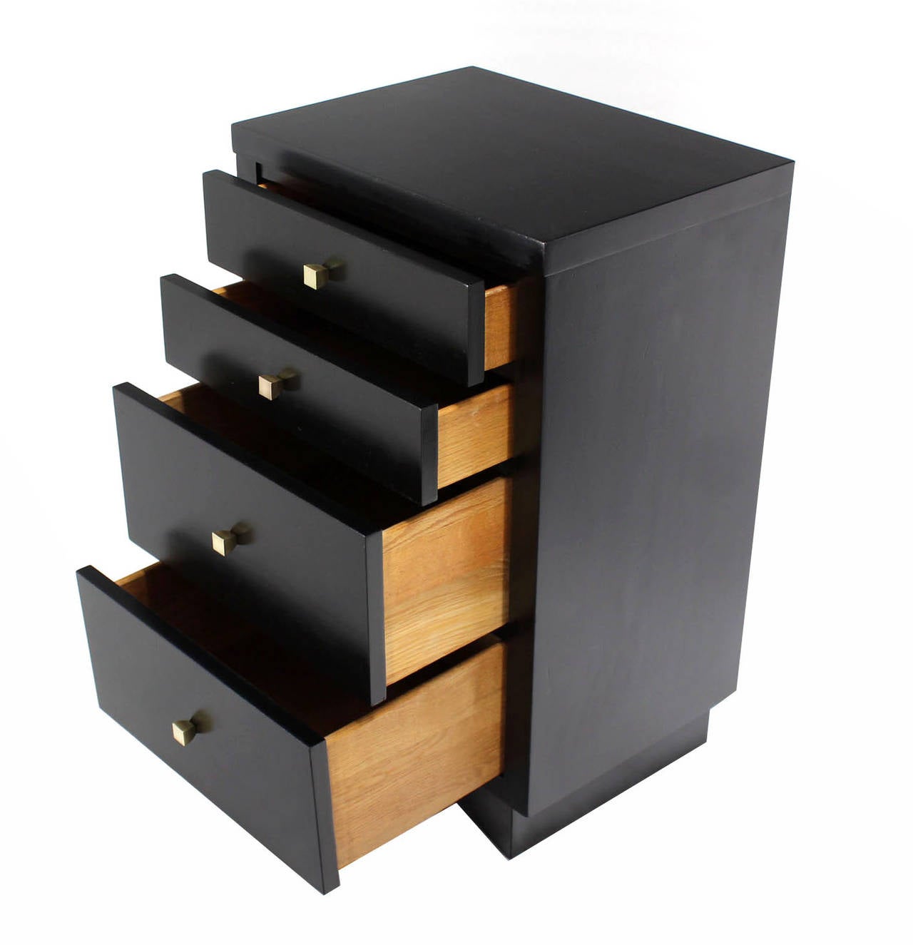 Pair of Black Lacquer, Four-Drawer Night Stands or End Tables 1