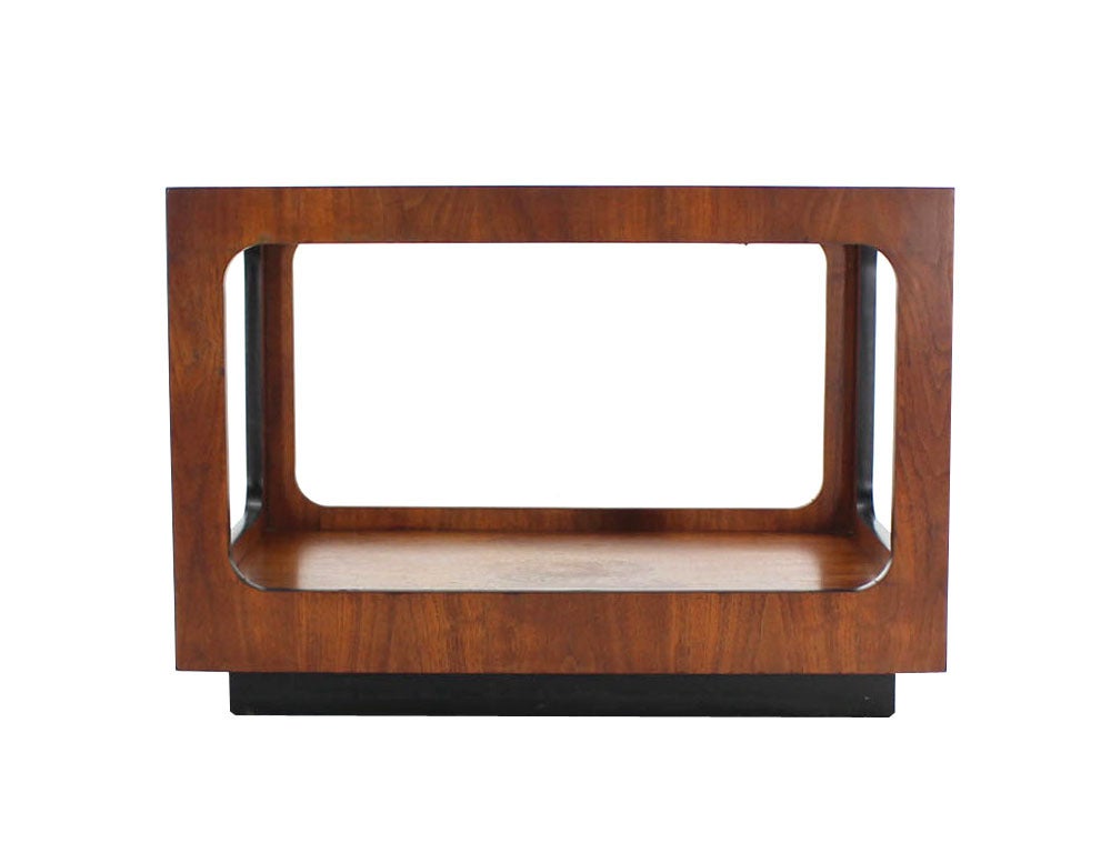 Lacquered Pair Rectangular Cube Shape Glass top Walnut End Tables