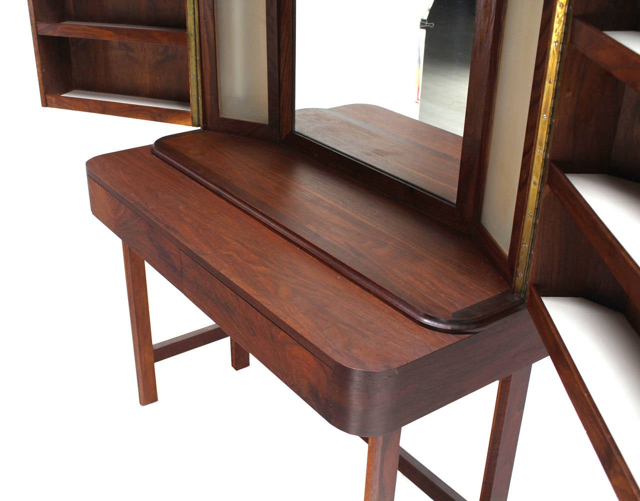 Rosewood Art Deco Open Up Vanity with Light and Matching bench at 1stDibs