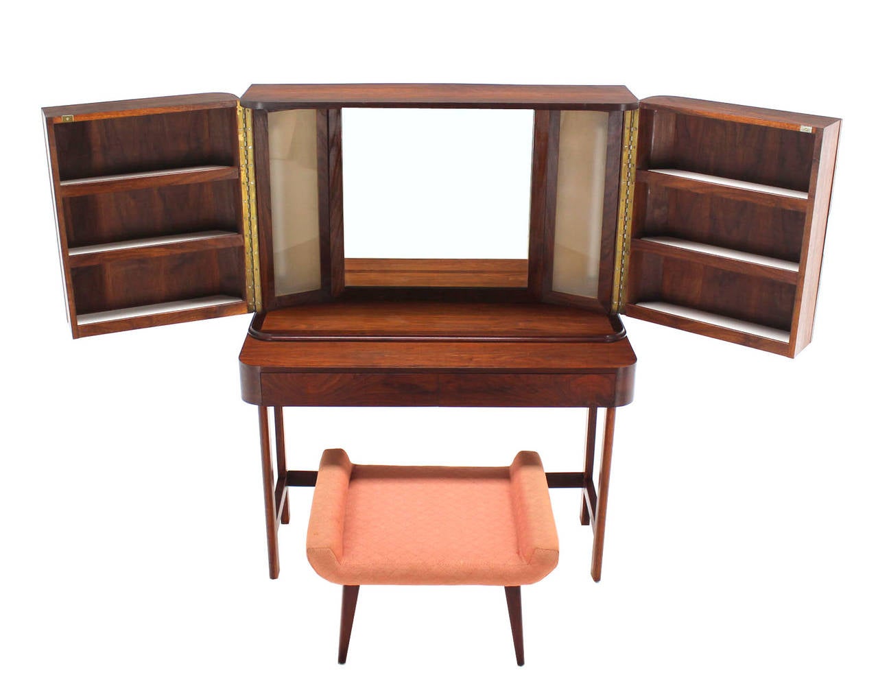 Rosewood Art Deco Open Up Vanity with Light and Matching bench 1