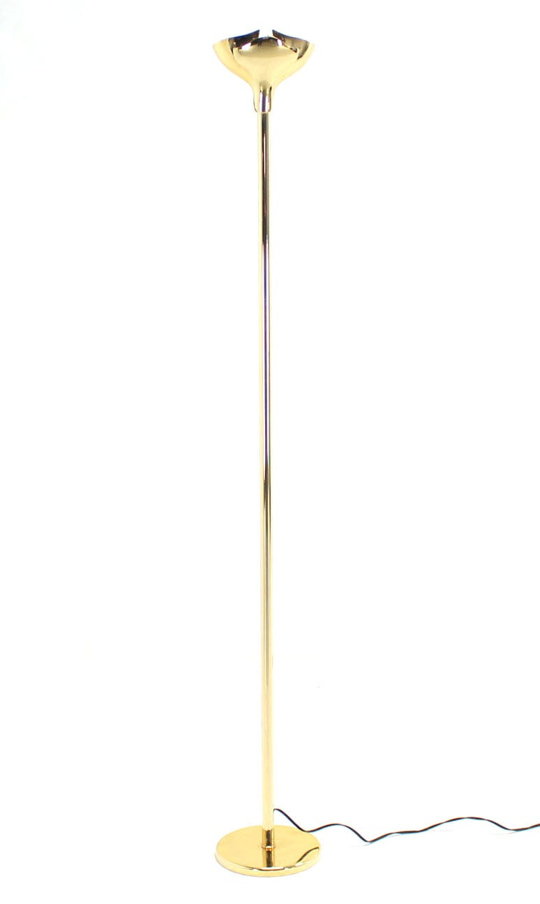 Italian Gianfranco Frattini Brass Floor Lamp with Dimmer Scallop or Lotus Shade 