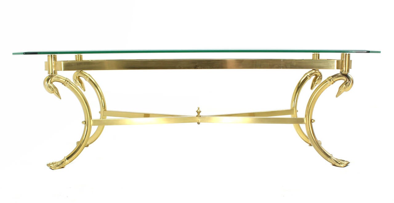 Solid Brass Base and Glass-Top Rectangular Coffee Table In Excellent Condition In Rockaway, NJ
