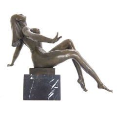 16" High Reclining Nude Bronze Sculpture on a Marble Base