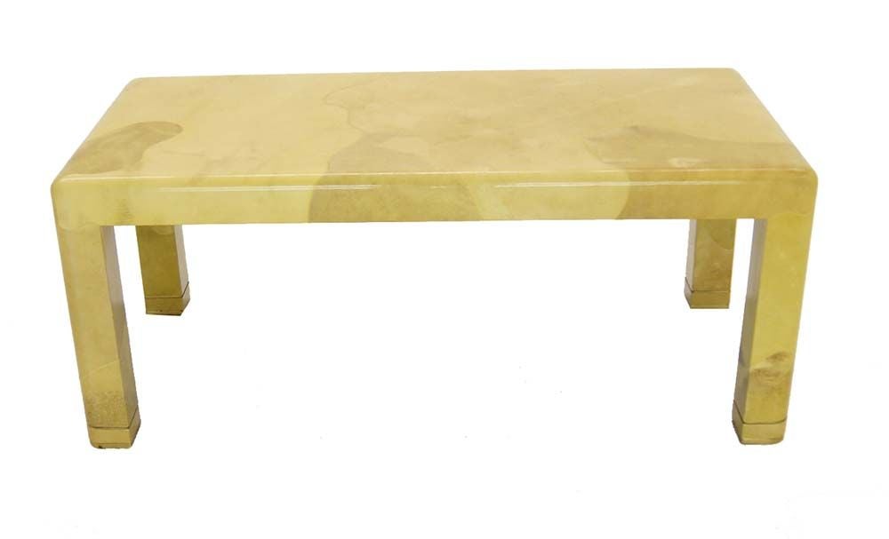 Goatskin Fine Mid-Century Modern Goat Skin Parchment Coffee Table in Brass