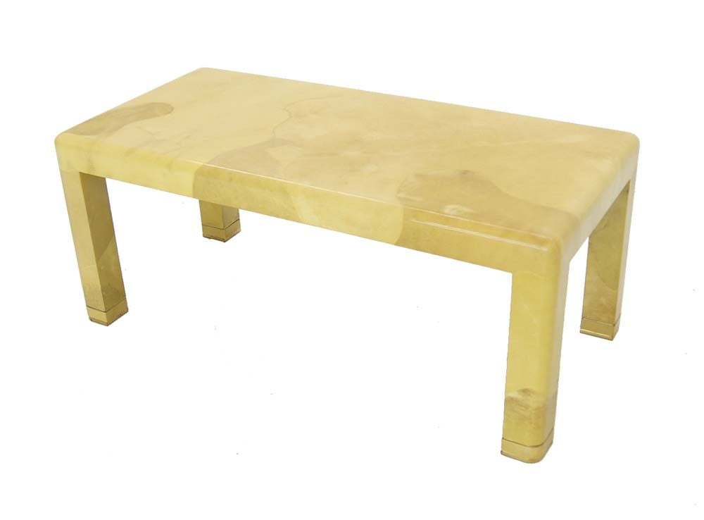 Fine Mid-Century Modern Goat Skin Parchment Coffee Table in Brass 1