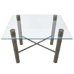 Faux Bamboo Brass X Base Square Glass Top Coffee Table Mid Century Modern 3