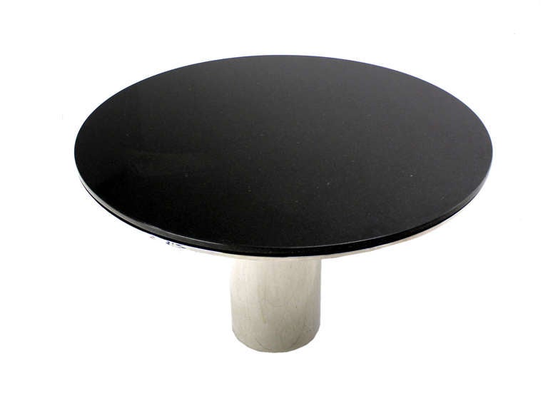 American Polished Steel Granite Top Brueton Round Dining Conference Mid Century Modern