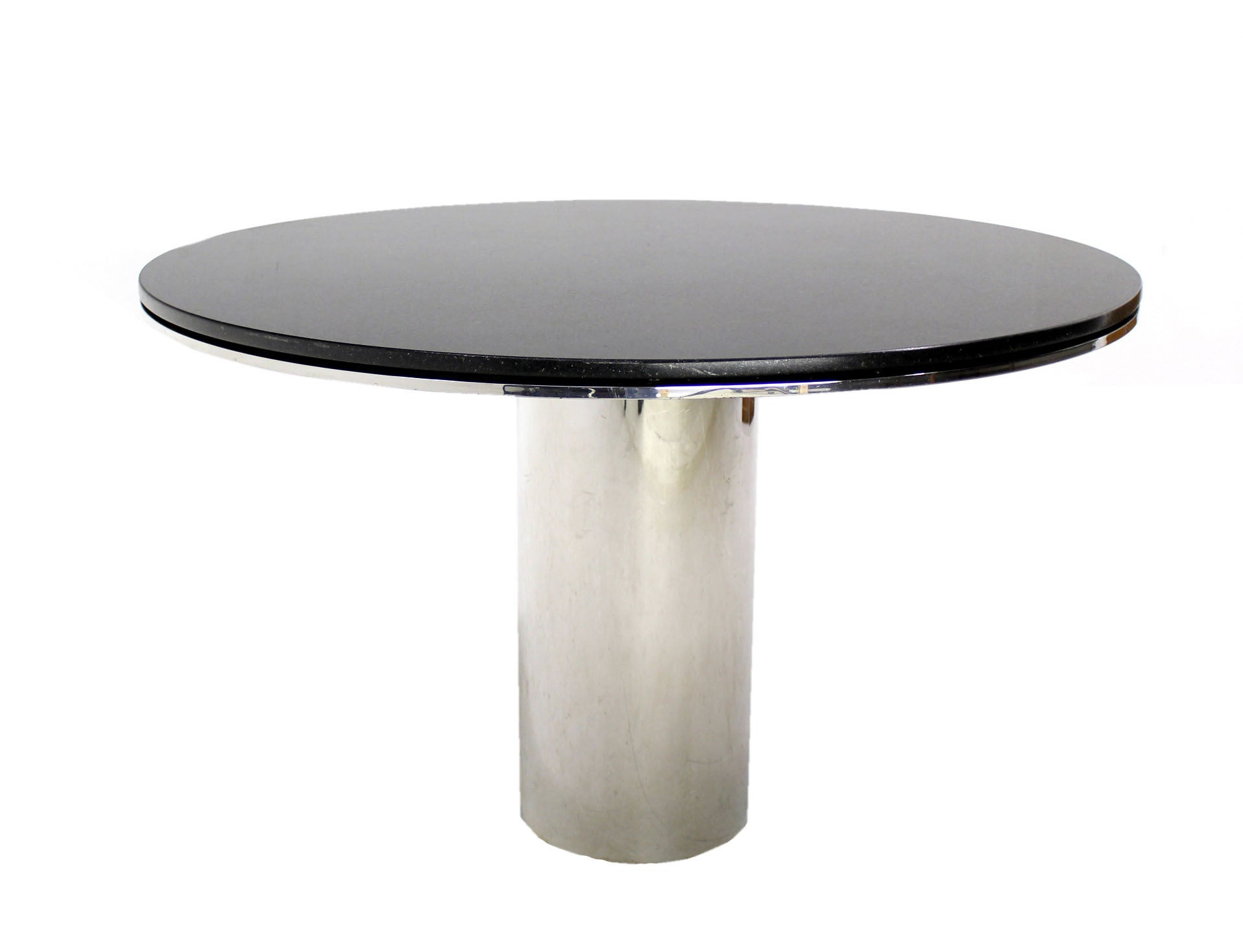 Polished Steel Granite Top Brueton Round Dining Conference Mid Century Modern 