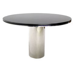Polished Steel Granite Top Brueton Round Dining Conference Mid Century Modern 