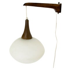 Walnut Frosted Glass Danish Mid-Century Modern Wall Hanging Light Fixture Scones 7
