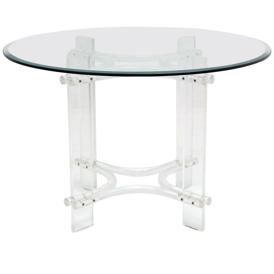 Lucite Base Round Glass Top Mid-Century Modern Gueridon  Occasional Dining Table