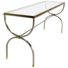 Chrome, Glass, and Brass U-Shape Console or Sofa Table, Mid-Century Modern 2