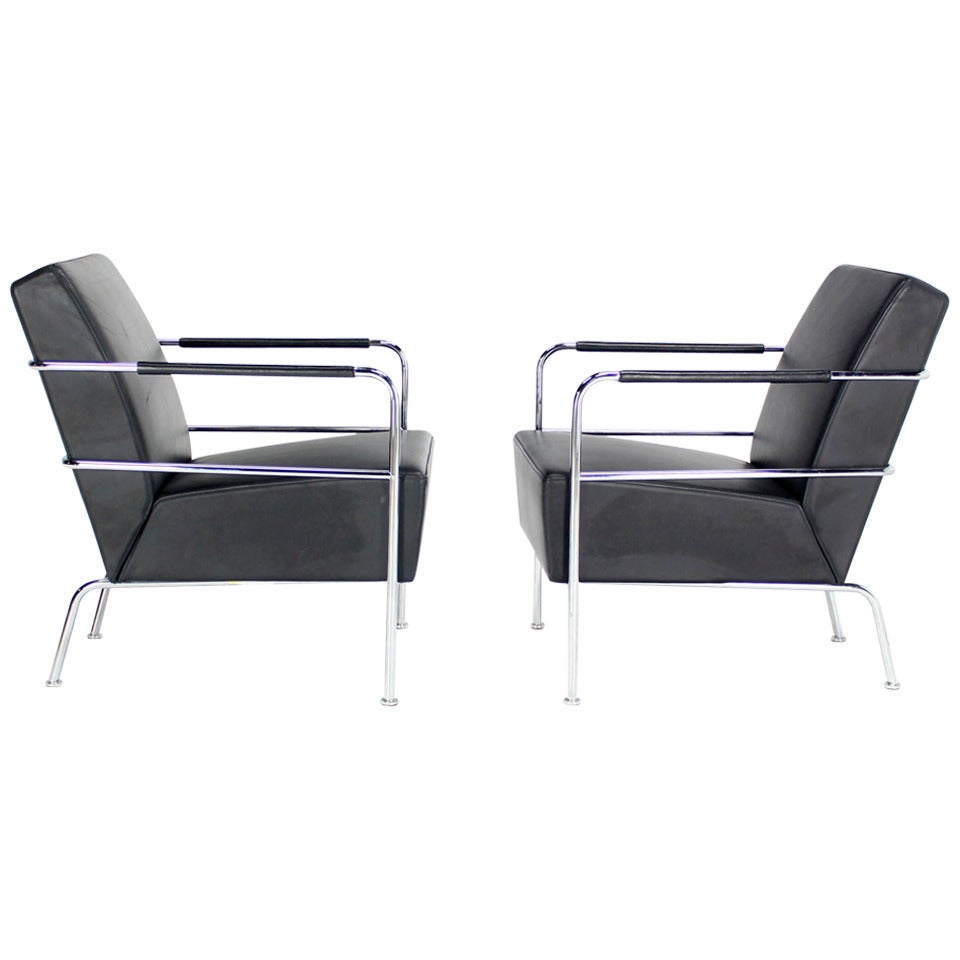 Pair of Bauhaus Mid-Century Modern Swedish Chrome Lounge Chairs, 1970s