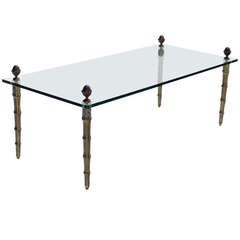 Glass-Top, Mid-Century Modern Coffee Table with Faux Bamboo Style Legs