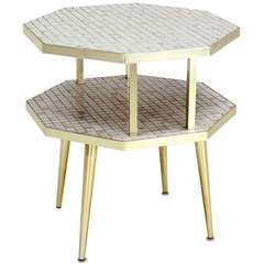 Two Tier Tile Top Octagon Side Table Flower Stand