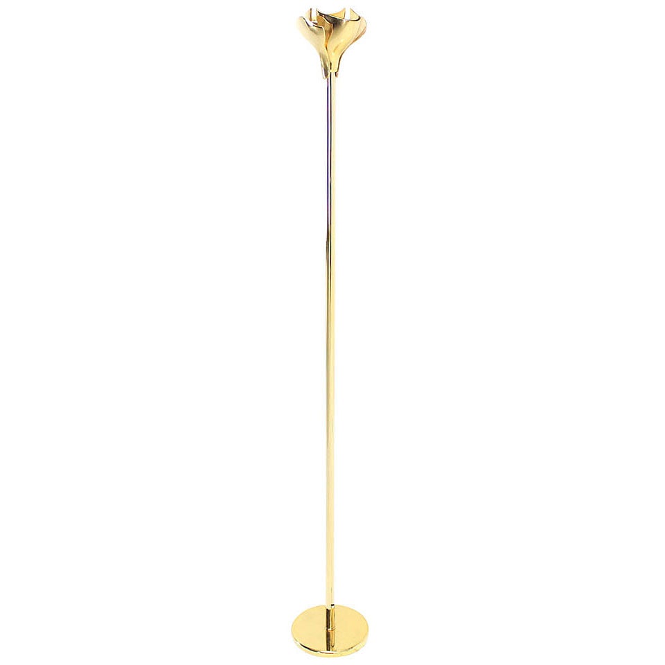 Gianfranco Frattini Brass Floor Lamp with Dimmer Scallop or Lotus Shade 