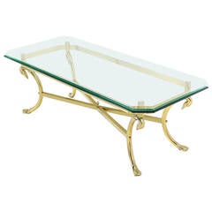 Solid Brass Base and Glass-Top Rectangular Coffee Table