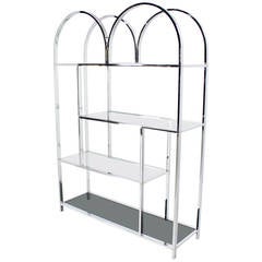 Large and Wide Chrome and Glass Etagere 8