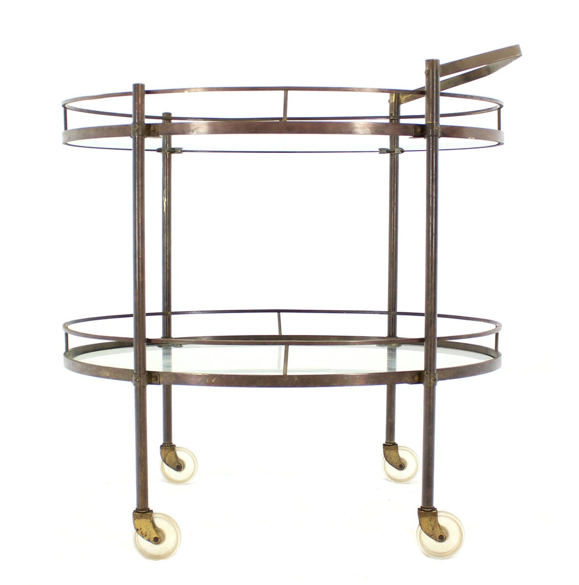 Mid-Century Modern Oval Two Tier Brass Tea Cart or Serving Table