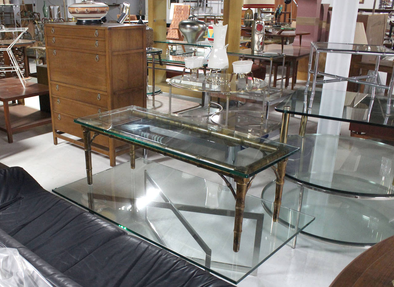 Lacquered Wood Faux Bamboo with Glass Top Rectangular Coffee Table In Excellent Condition In Rockaway, NJ