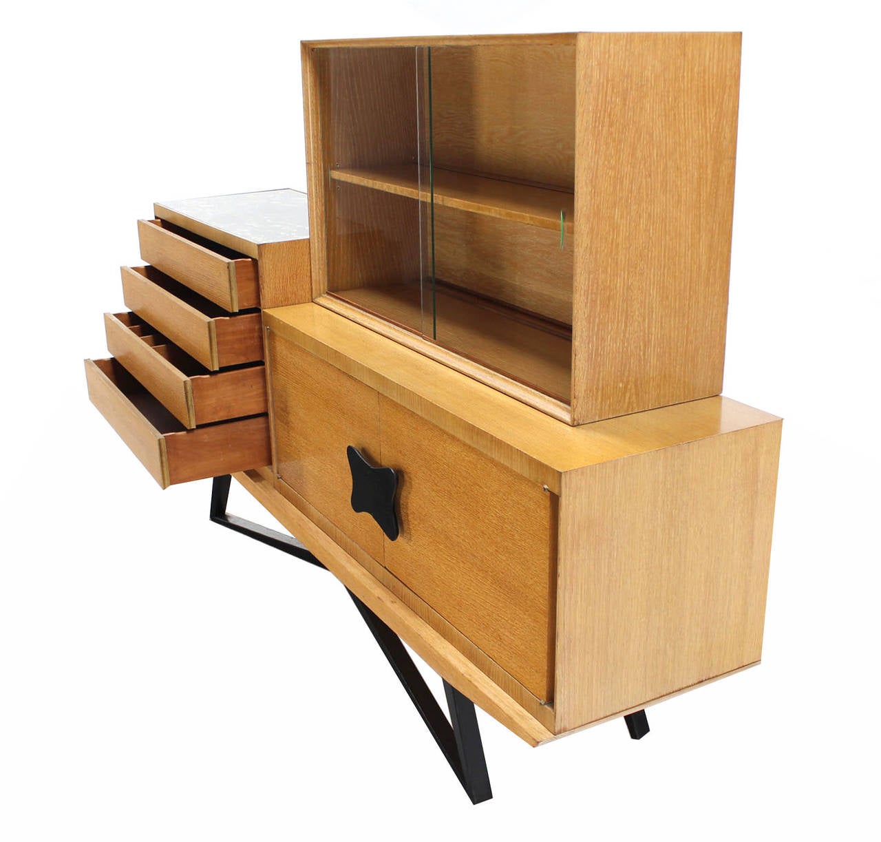 Four Piece Dresser Bookcase Storage Cabinet Cerused Limed Oak. In Good Condition In Rockaway, NJ