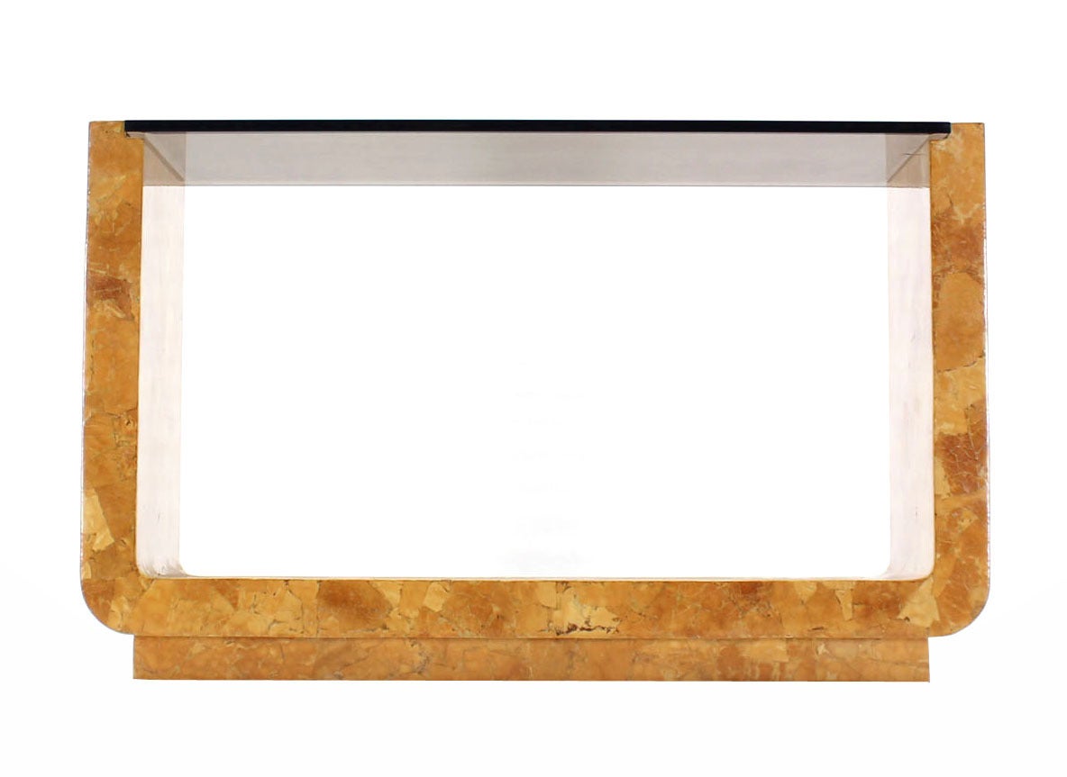 American Burl Wood Smoked Smoked Glass Top U-Shape Console Table